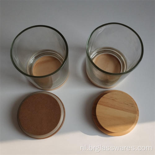 houten bovenkant en houten bodem glazen kaarsenpot